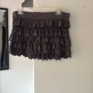 Ruffled Lace Mini Skirt in Dark Gray